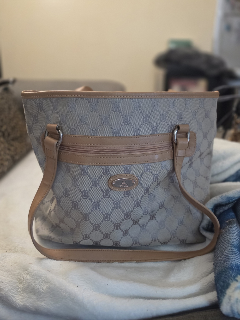 Vintage AURIELLE Monogram Canvas Tote with Tan Trim -